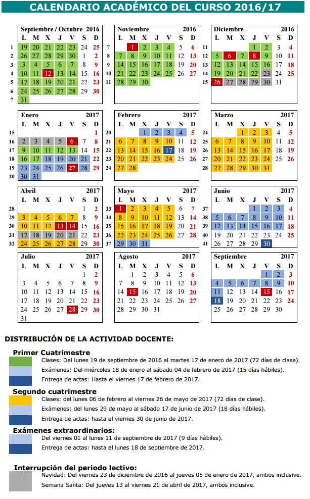 Calendario académico 2016-2017